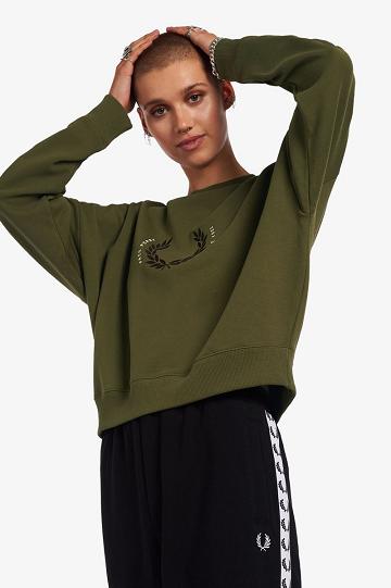 Green Fred Perry Laurel Wreath Women's Sweatshirts | PH 2007WNBY